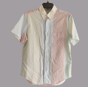 J. Crew Short-Sleeve Seersucker Button-Down Shirt in Multi Color Pastel Stripe